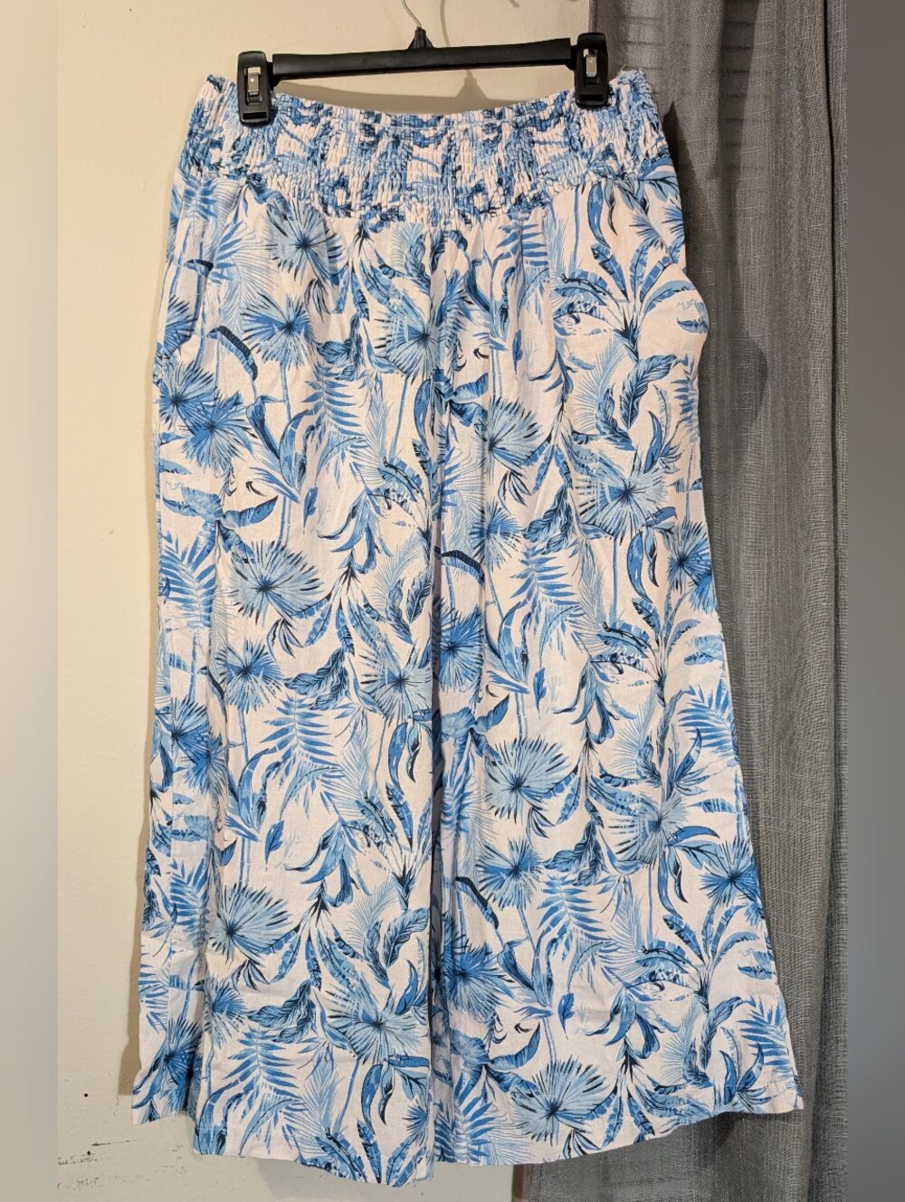 Tahari Wide Leg Blue Floral Tropical Linen Pants Size 1X